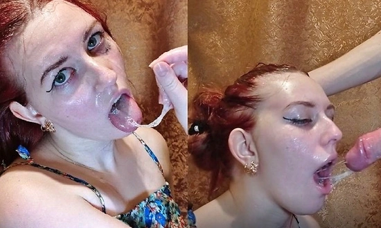 Глубокий слюнявый минет в исполнении жены-членососки